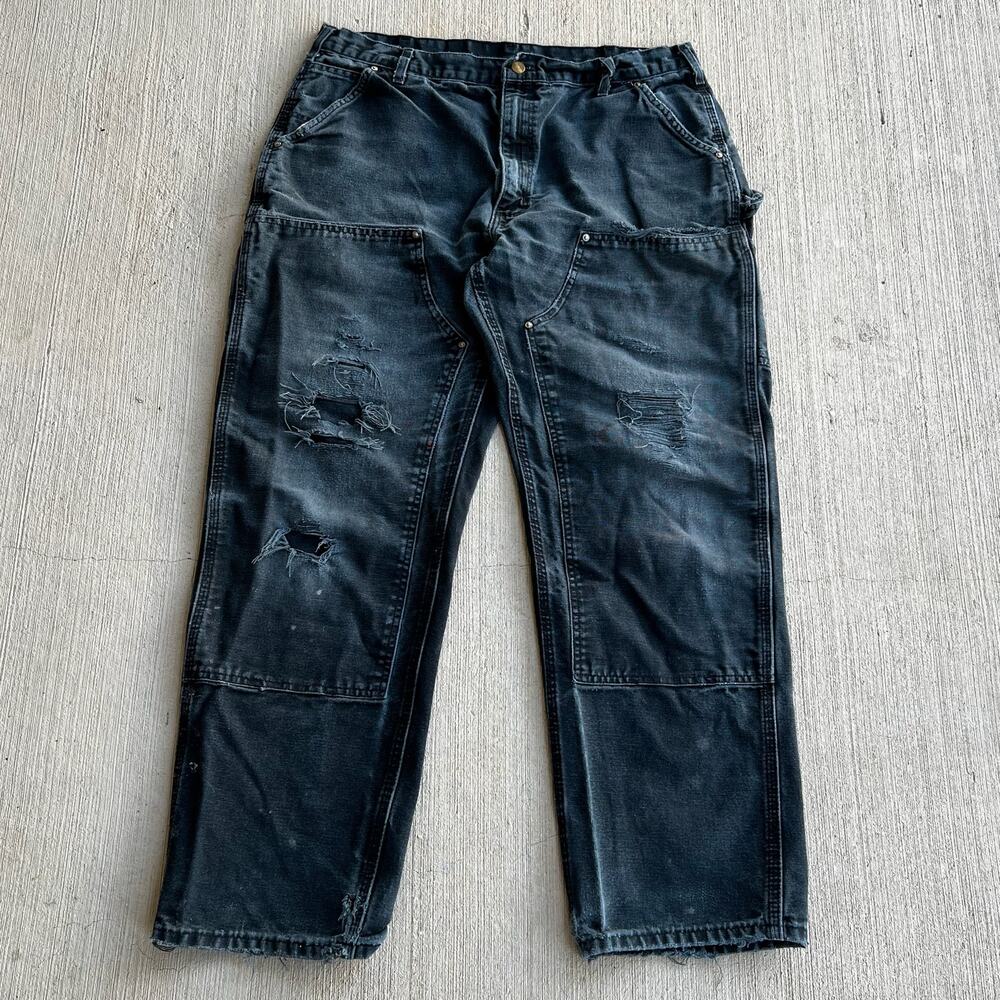Carhartt B01 BLK faded black double knee work wear carpenter pants